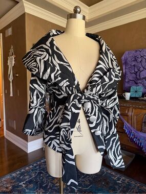 Arrow Black and White Striped Tie-Front Top